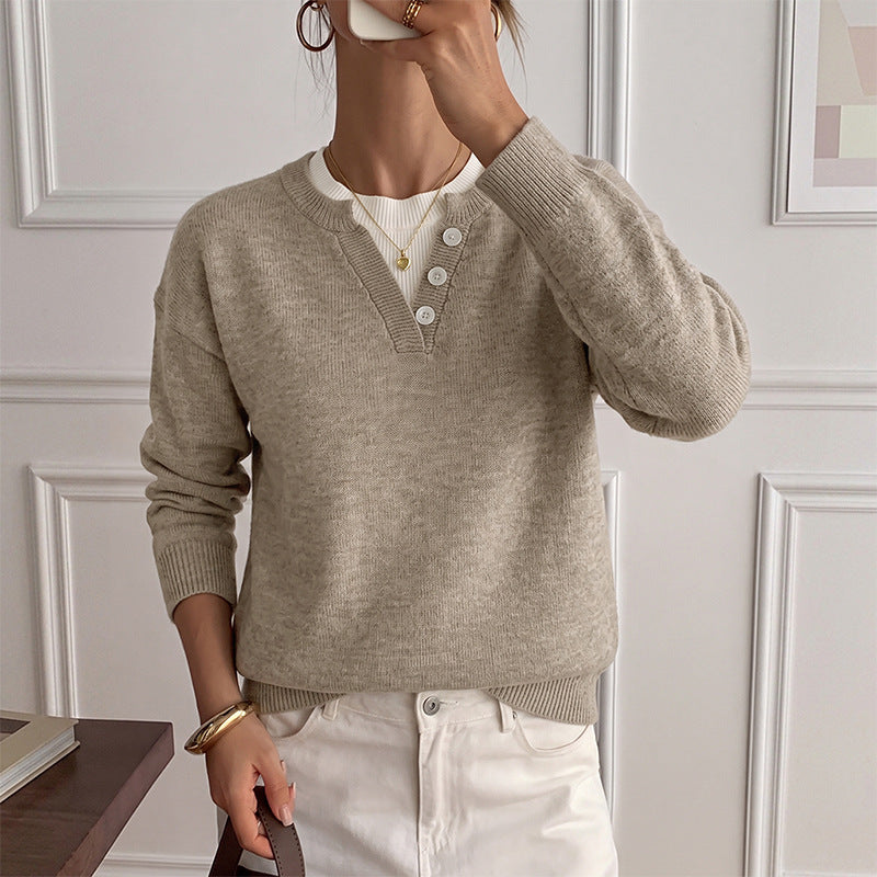 Colorblock Knit Sweater Relaxed Fit Long Sleeve Pullover