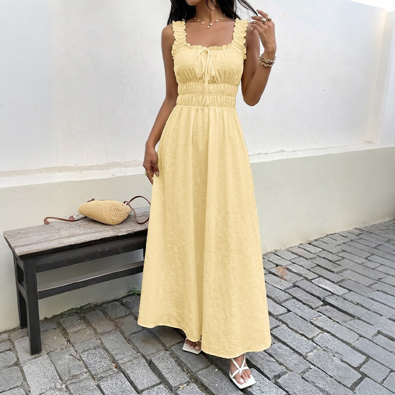 Ruffled Sleeveless Smocked Waist Maxi Dress Summer Strap Sundress