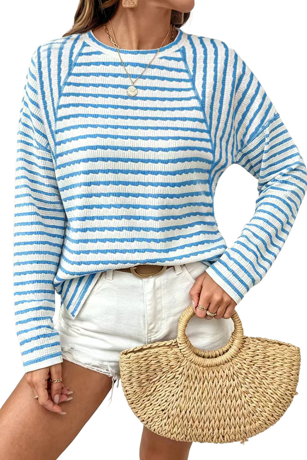 Top Casual Textured Striped Long Sleeve Pullover Knit