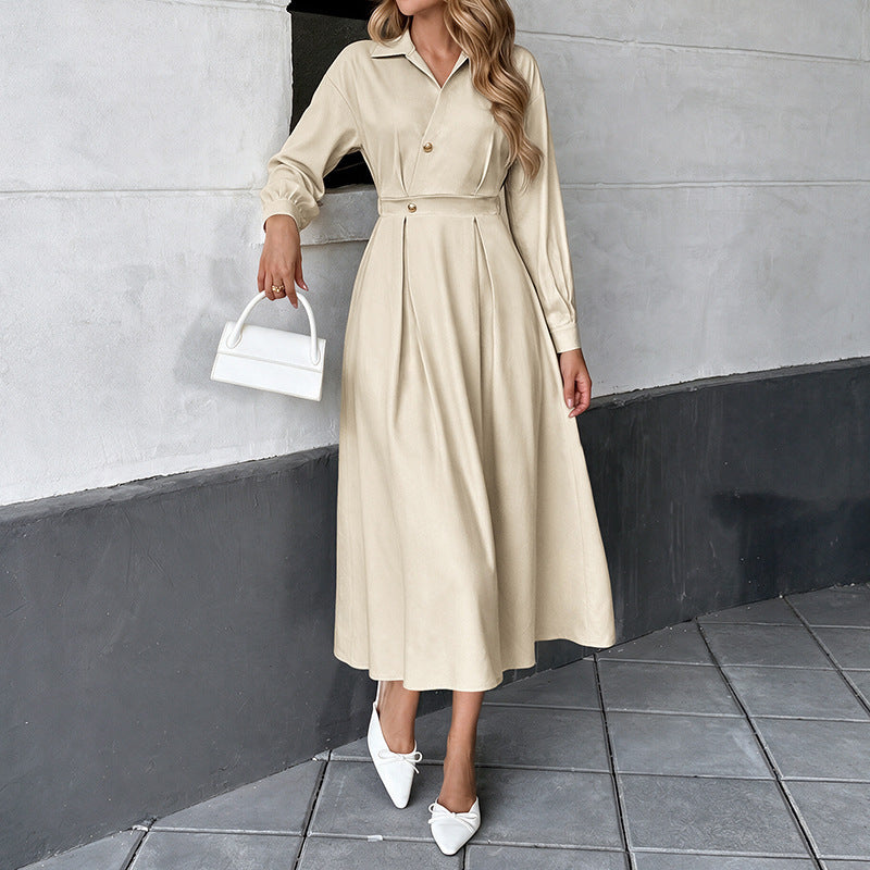 Women's Collared Shirt Dress Long Sleeve A-Line Maxi