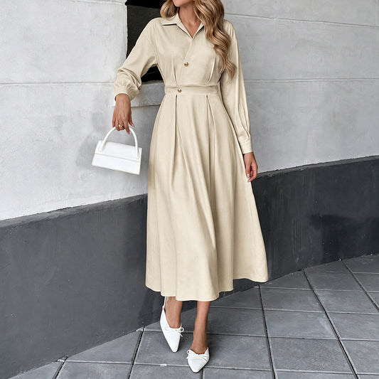 Long Sleeve Collared Maxi Shirt Dress A-Line Work Casual