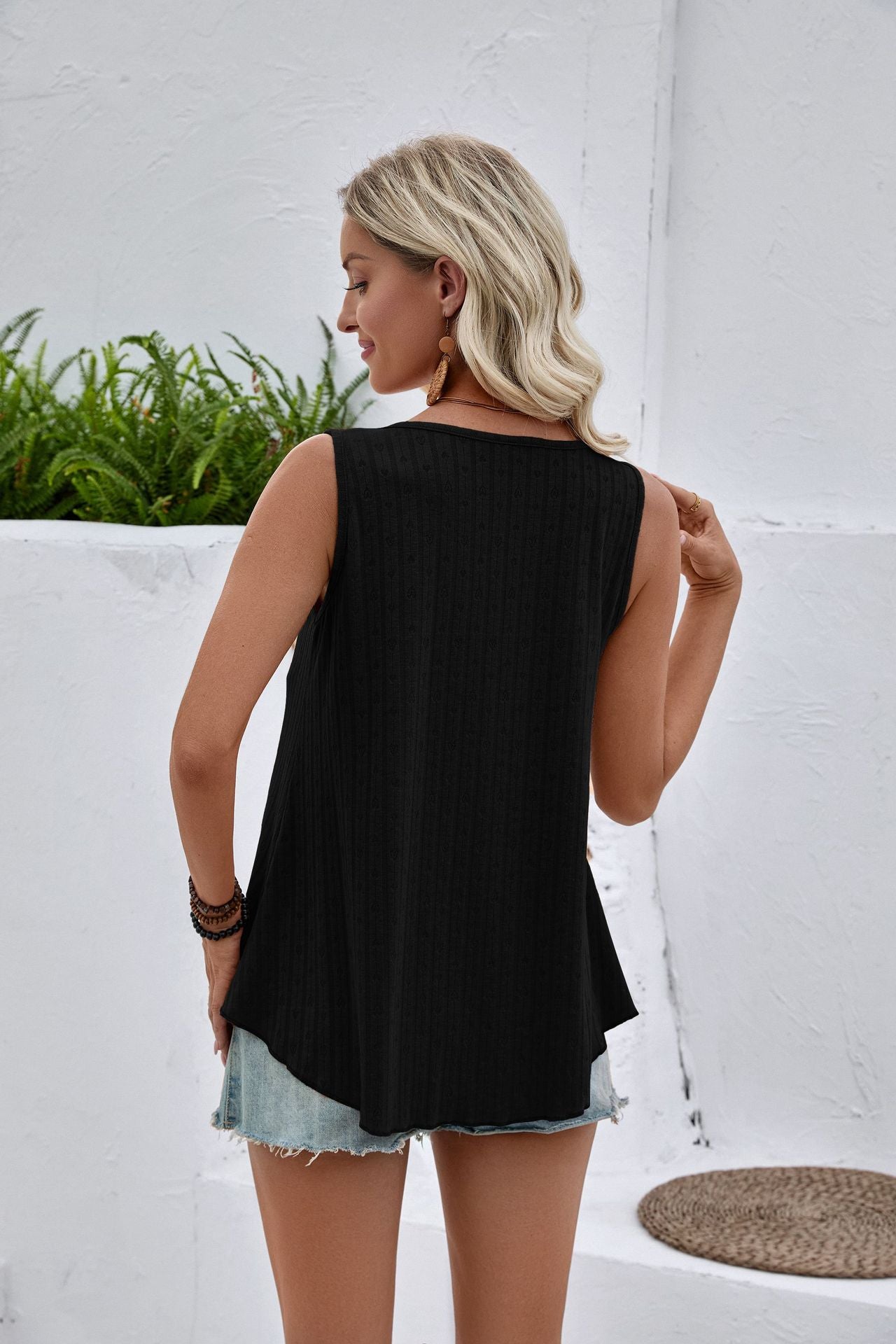 Solid Sleeveless Swing Tank Top Casual Summer Blouse