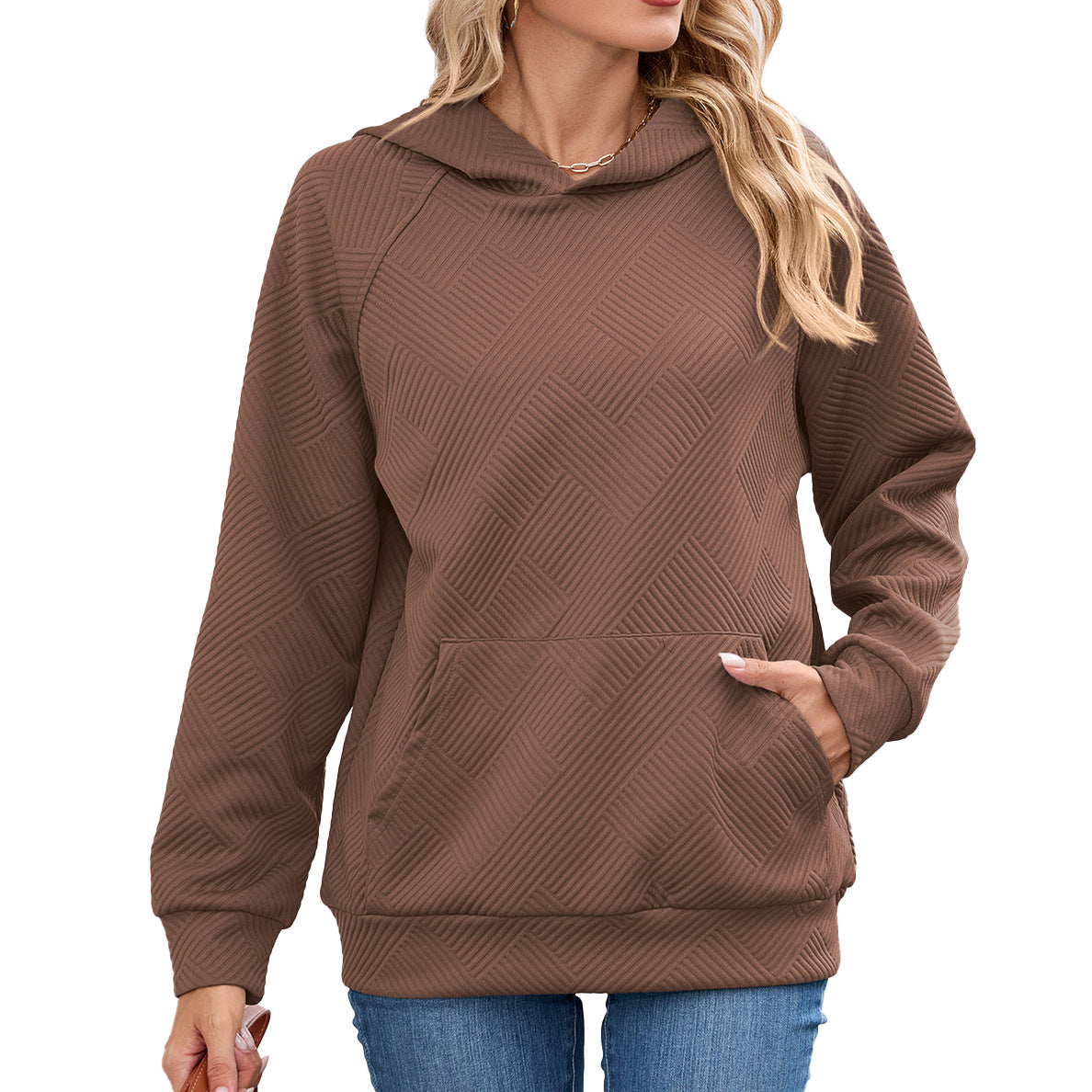 Women's Oversized Hoodie Textured Long Sleeve Pocket Top
