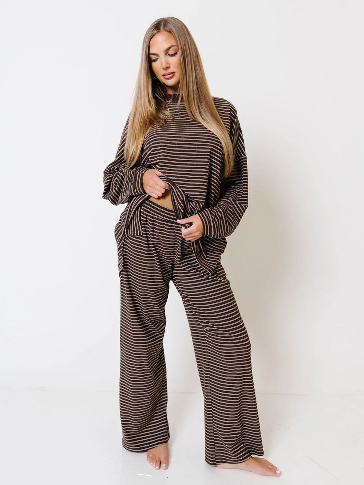 Women's Oversized Striped Knit Two Piece Lounge Set