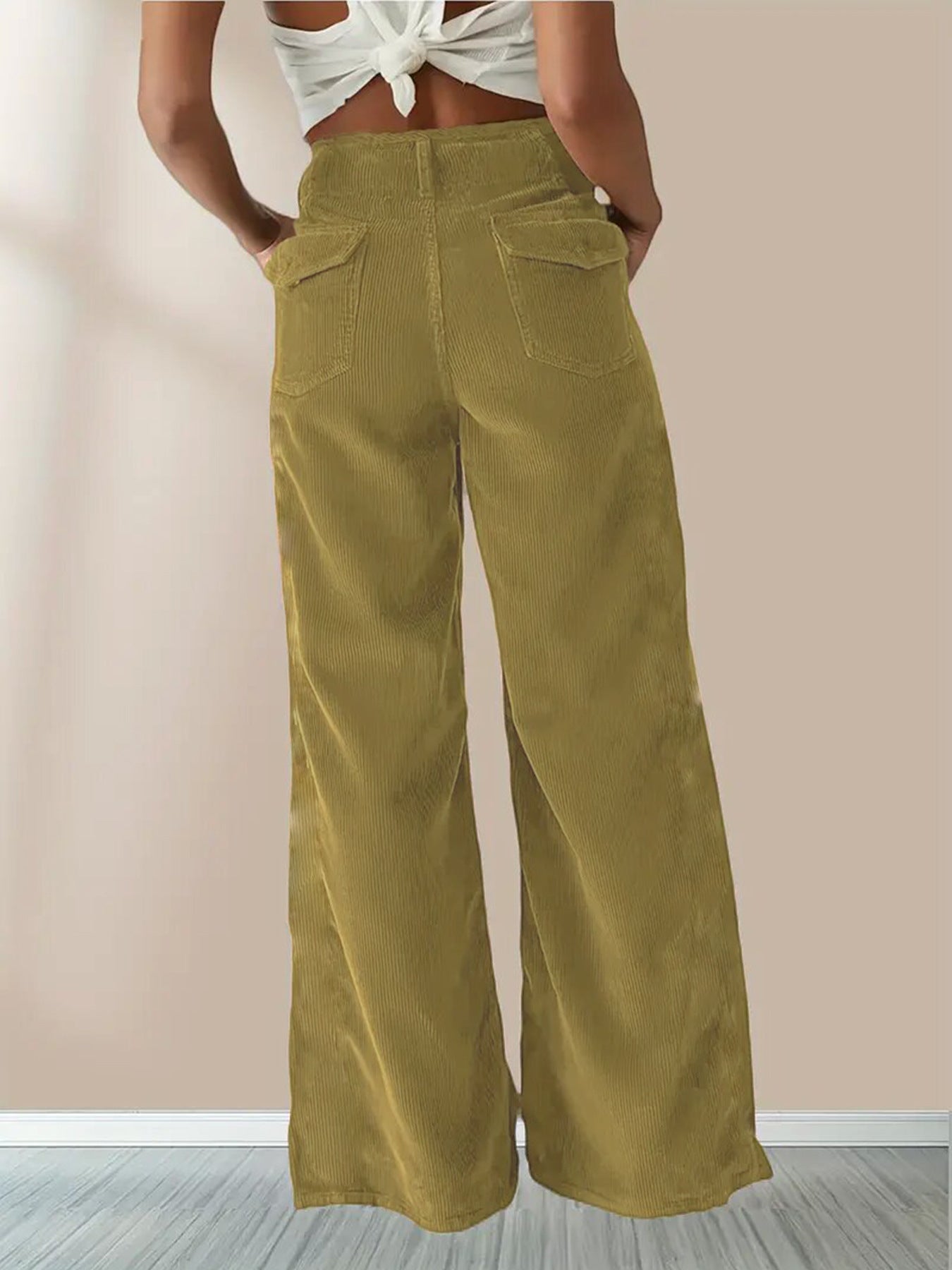 Velvet Straight Leg Pants High Waist Casual Long Trousers