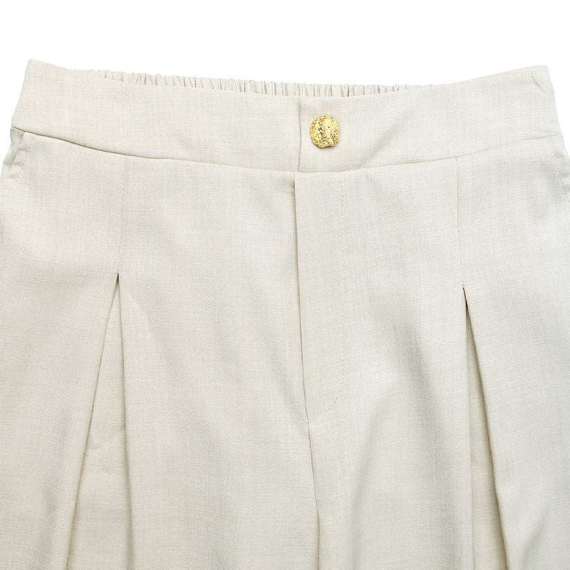 Elegant Gray Tailored Wide Leg Summer Pants