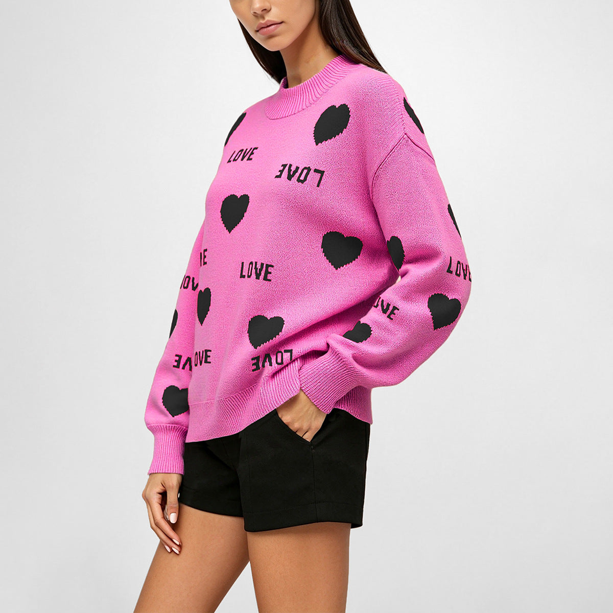 Women's Oversized Love Heart Crew Neck Sweater