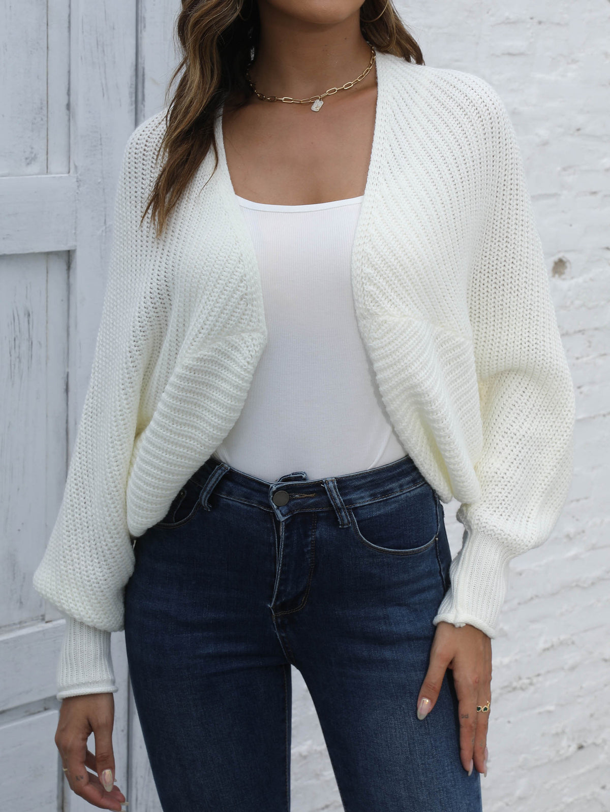 Women's Cropped Batwing Shrug Open Front Knit Cardigan