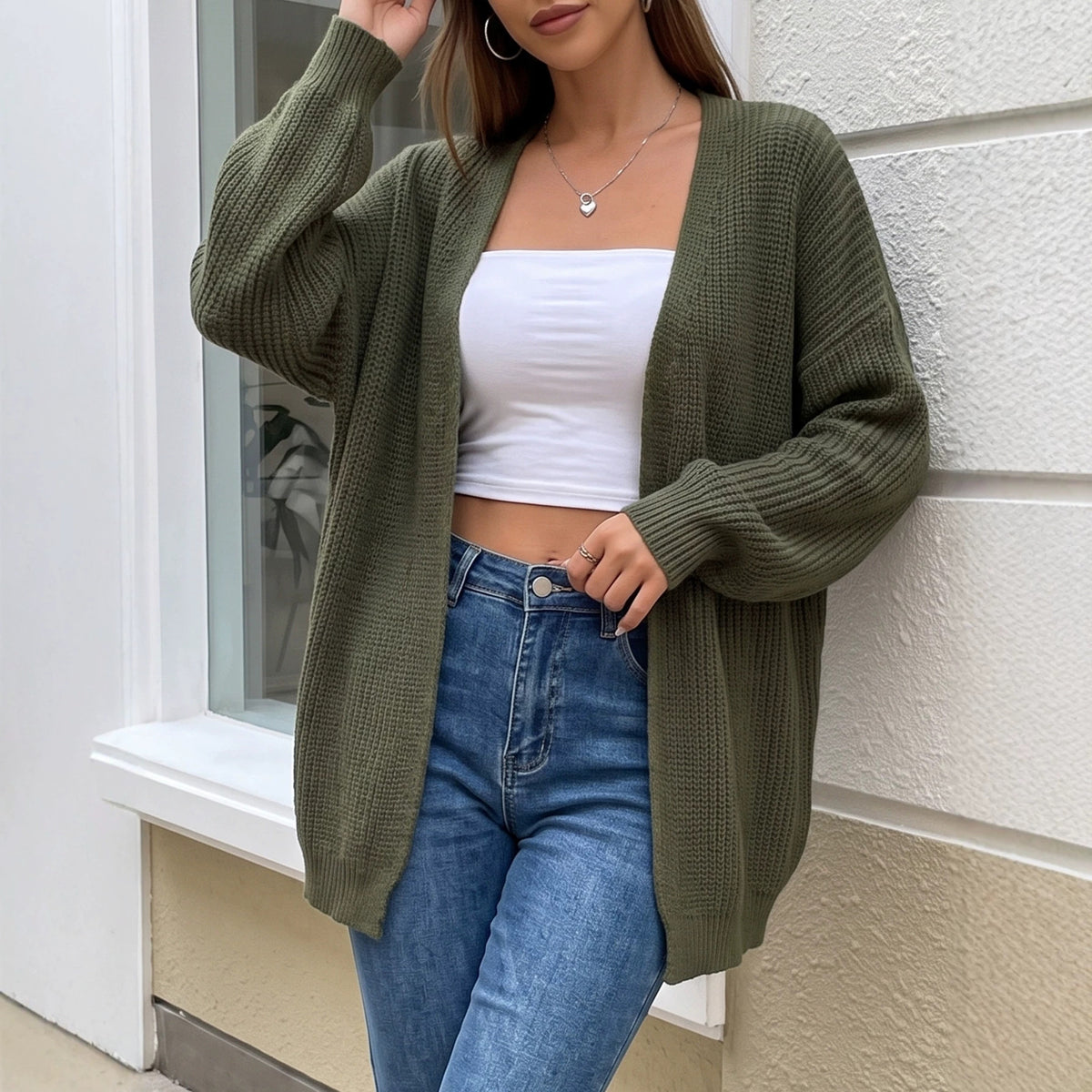 Women's Oversized Chunky Knit Open Front Cardigan Sweater