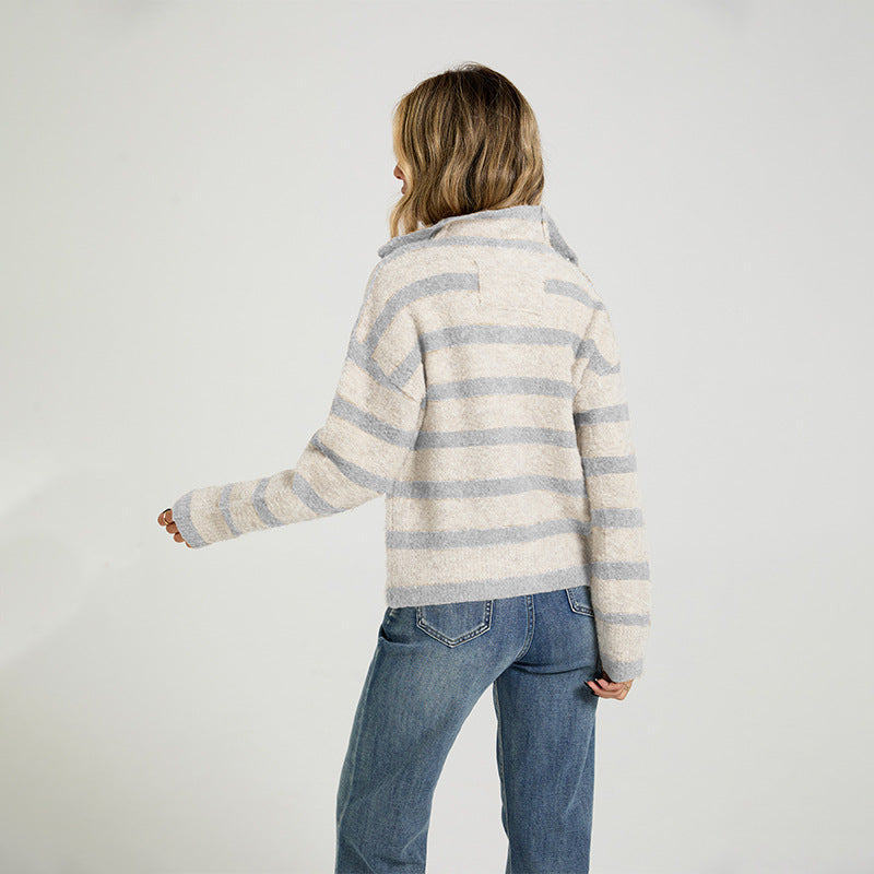 Oversized Striped Chunky Cardigan Button Front Sweater