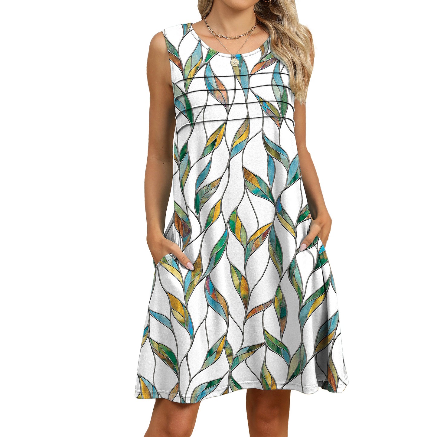 Loose Fit Scoop Neck Sundress with Graphic Print