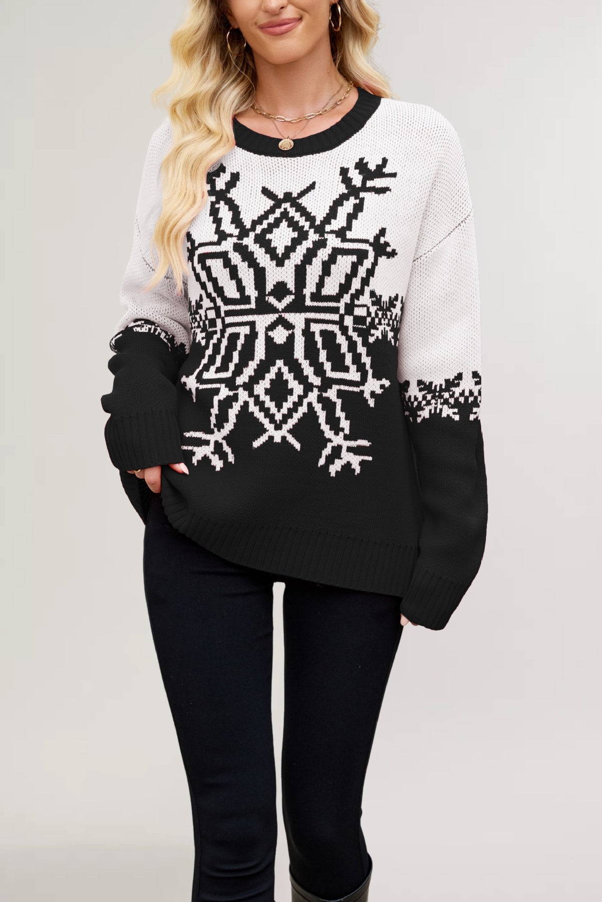 Women's Christmas Snowflake Crewneck Knit Sweater