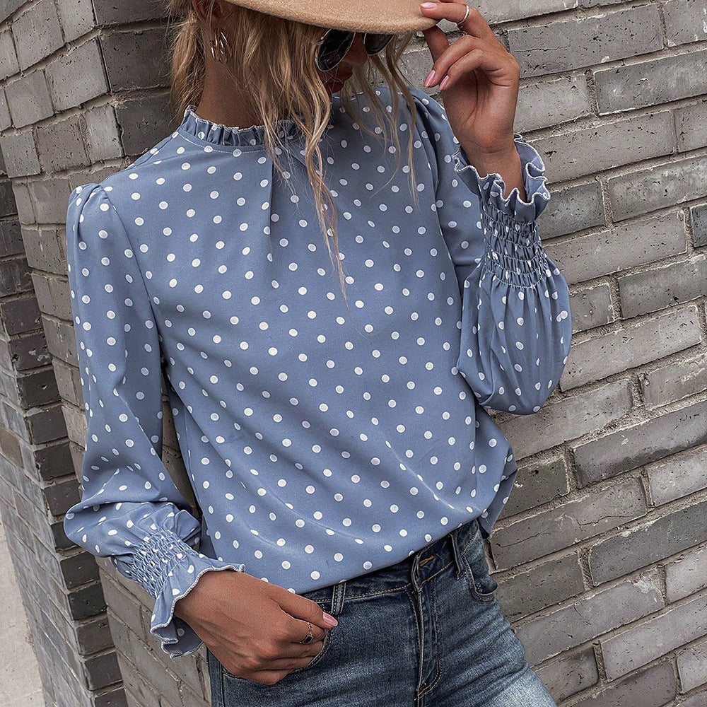 Polka Dot Tie Neck Chiffon Blouse for Women