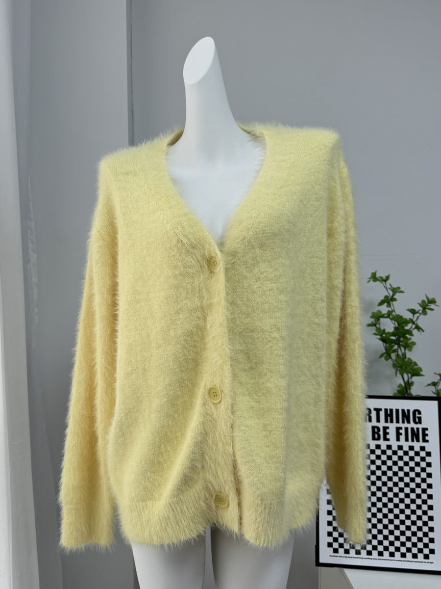 Fuzzy Cardigan Sweater, Oversized Button-Front Knit