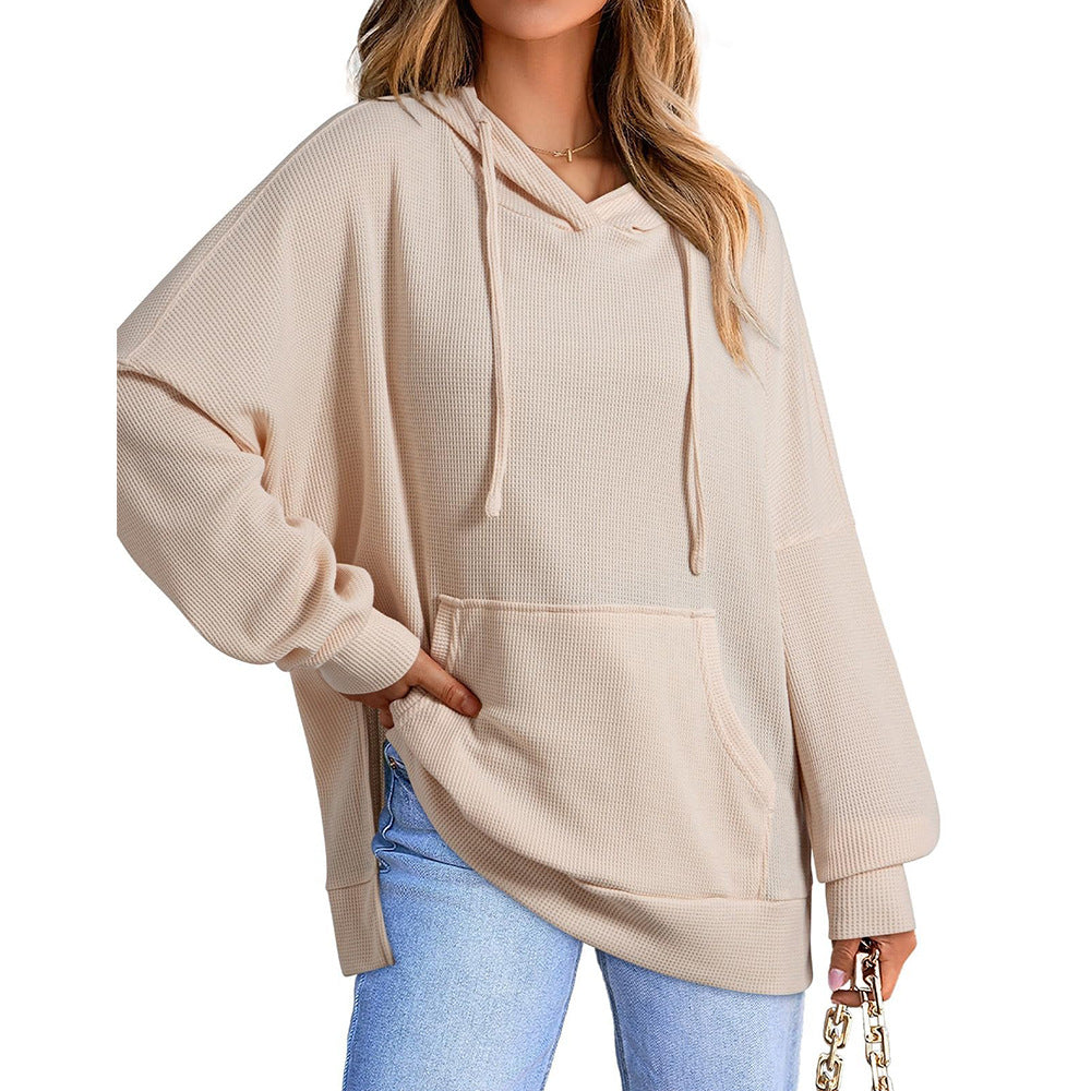 Oversized Waffle Knit Hoodie Sweatshirt for Women