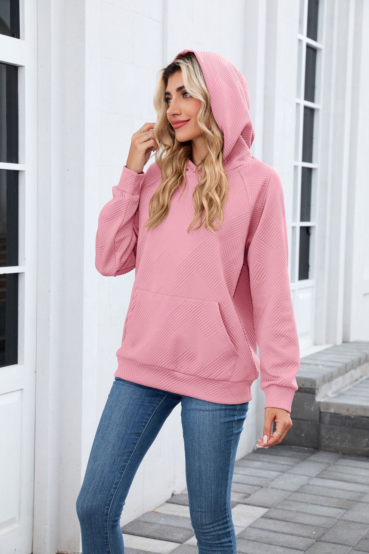 Textured Chevron Hoodie | Cozy Pullover Kangaroo Pocket