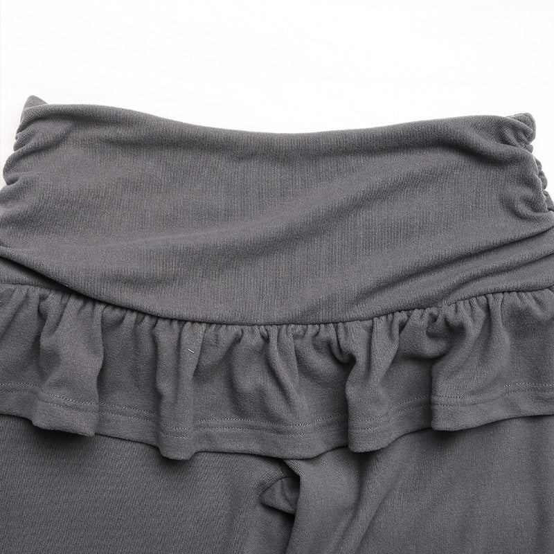 Solid Color Flare Pants with Skirt Overlay Casual Style