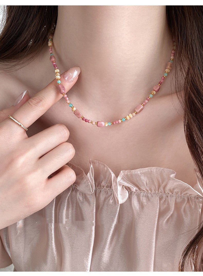 Colorful Natural Stone Beaded Necklace for Women