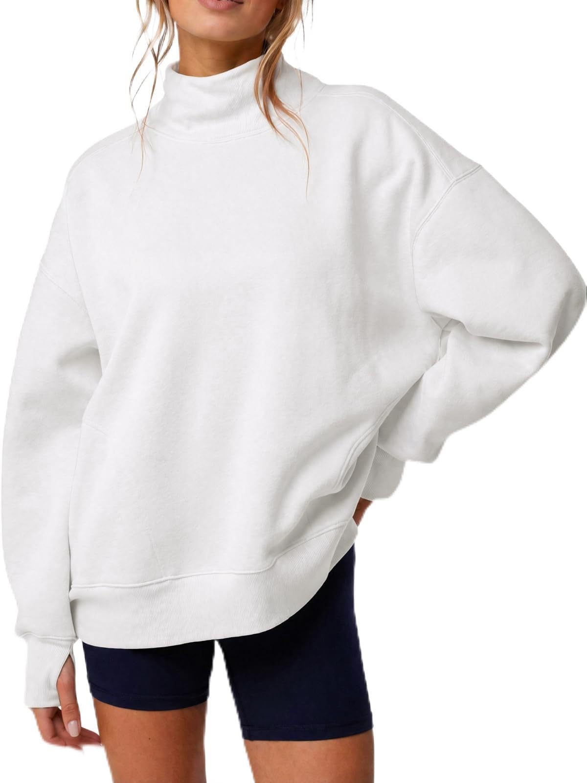 Mock Neck Oversized Womens Sweatshirt Solid Pullover Top