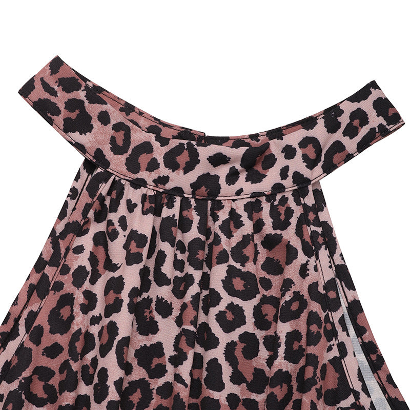 Butterfly Leopard Print Halter Maxi Dress Women