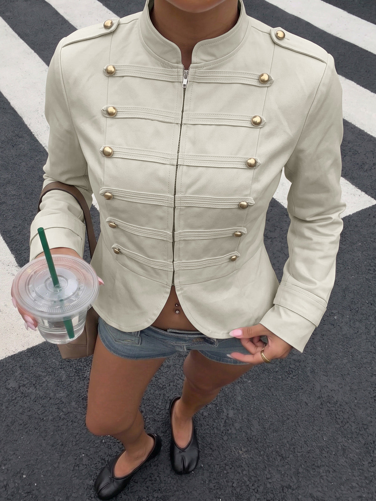 Women's Vintage Military Cropped Zip Jacket