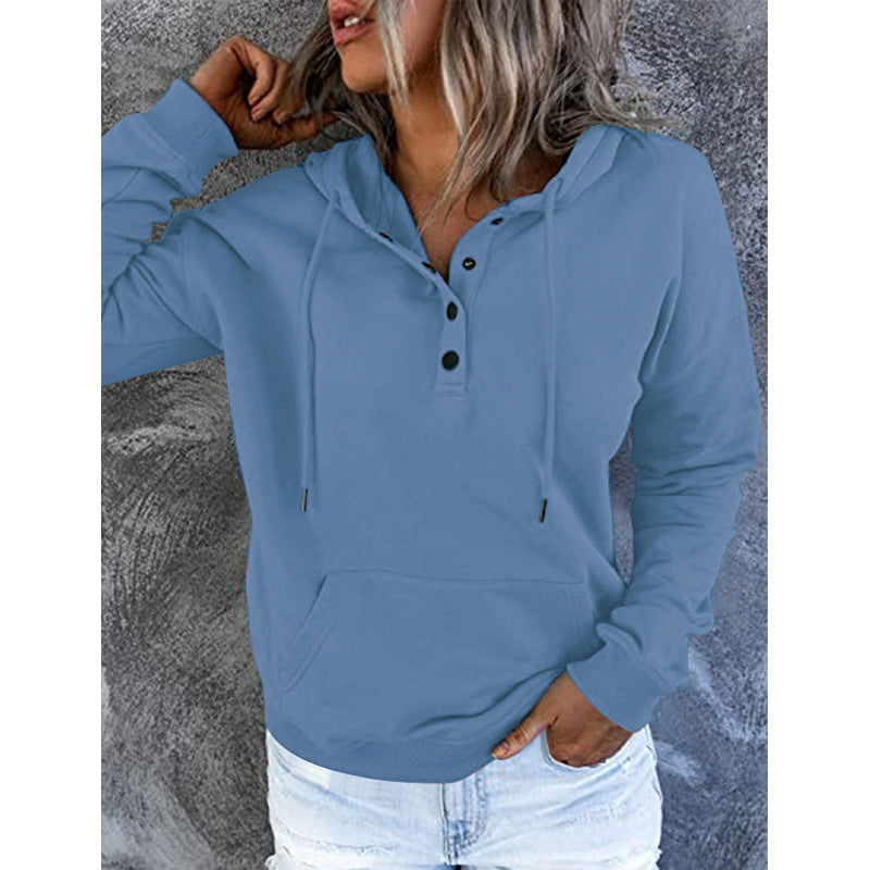 Women's Oversized Henley Hoodie Drawstring Pocket Pullover