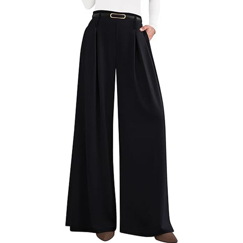 High Waist Wide Leg Flowing Work Trousers for Women