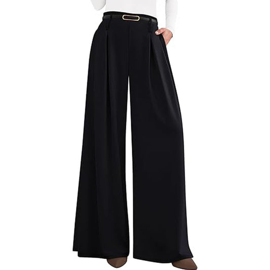 High Waist Wide Leg Flowing Work Trousers for Women
