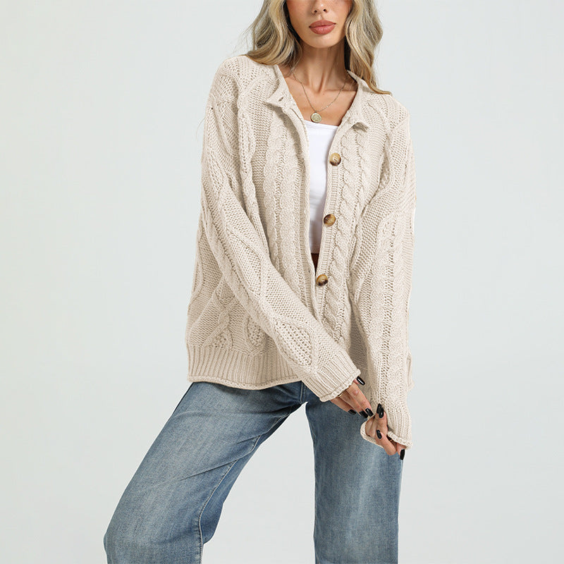 Women's Oversized Chunky Cable Knit Button Up Cardigan