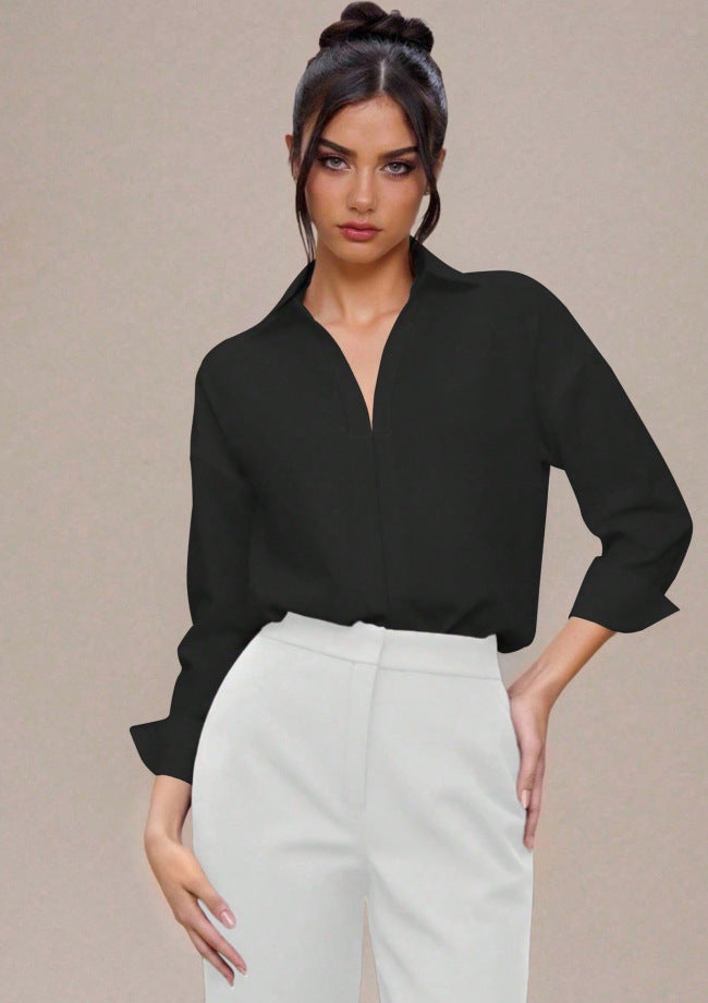 Solid Blouse Oversized Business Casual Collared Tunic