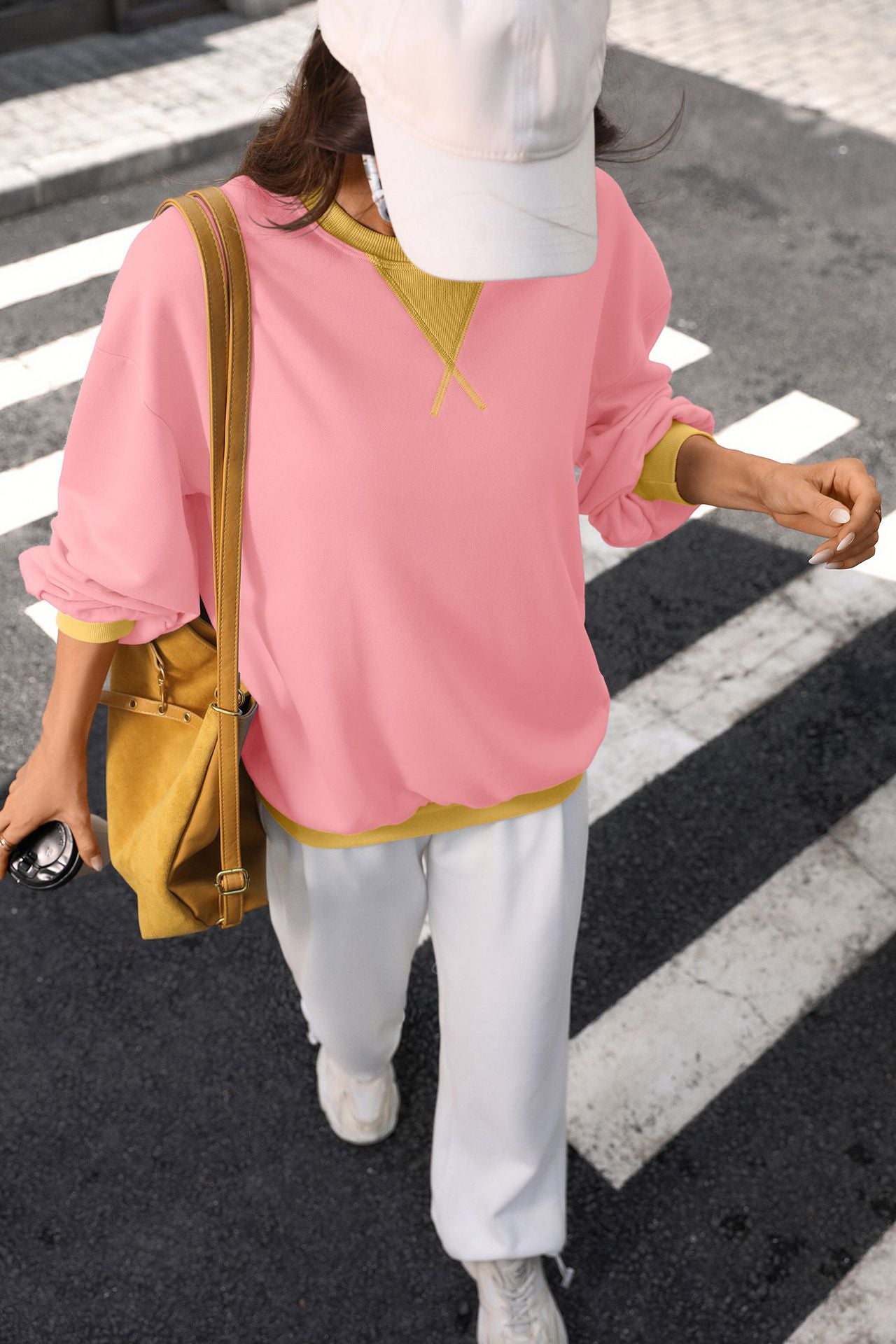 Colorblock Cotton Sweatshirt Oversized Casual Pullover