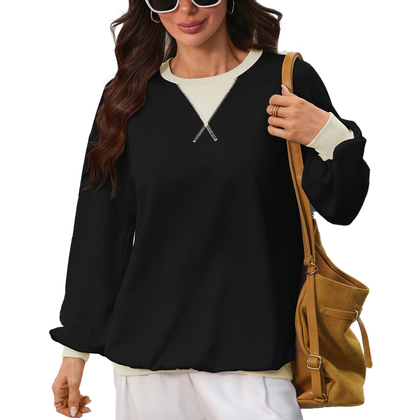 Colorblock Cotton Sweatshirt Oversized Casual Pullover