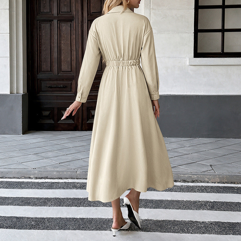 Long Sleeve Collared Maxi Shirt Dress A-Line Work Casual