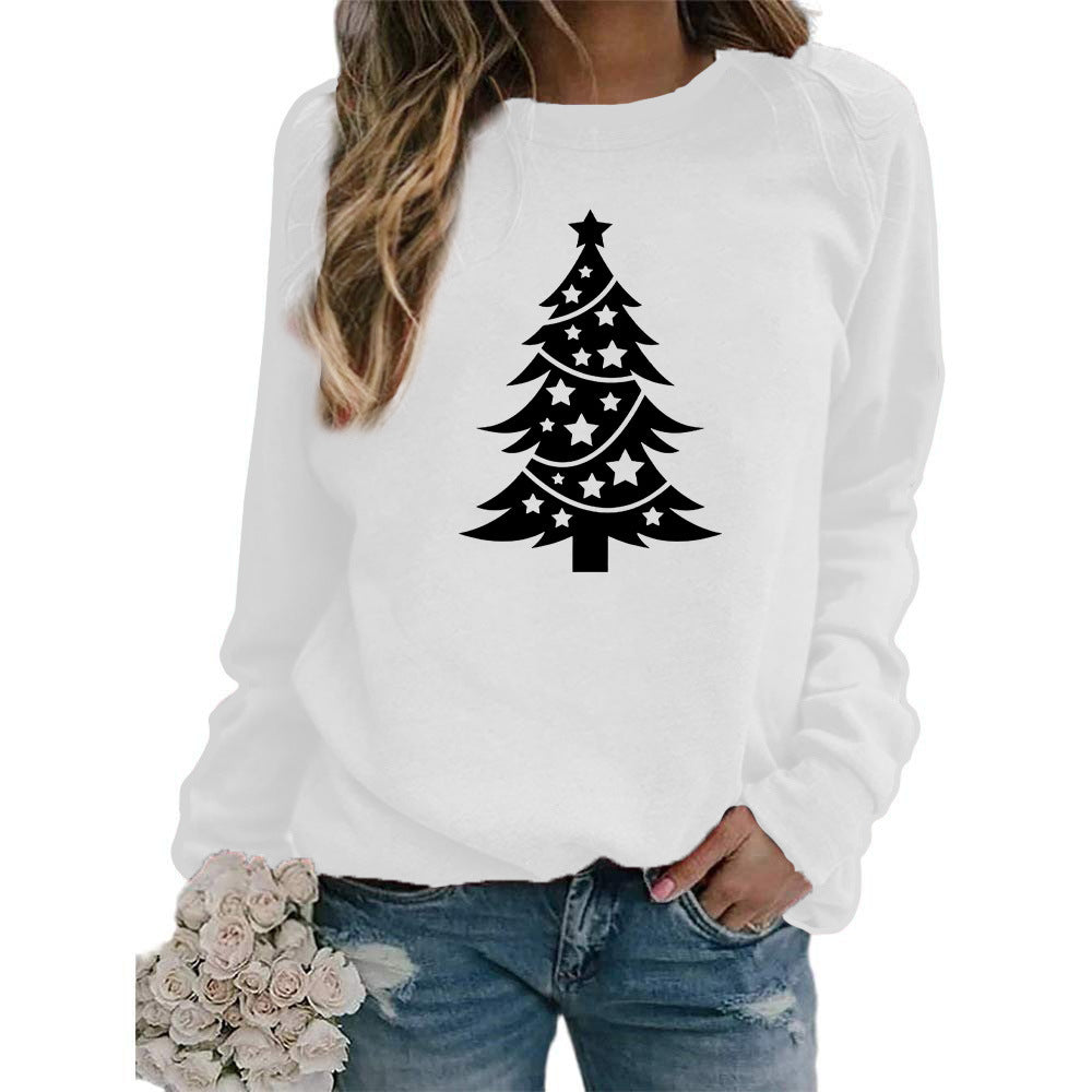 Womens Christmas Tree Graphic Sweatshirt Oversized Crewneck