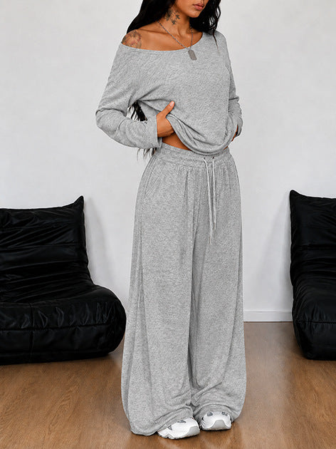 Women's Off Shoulder Wide Leg Two Piece Lounge Set