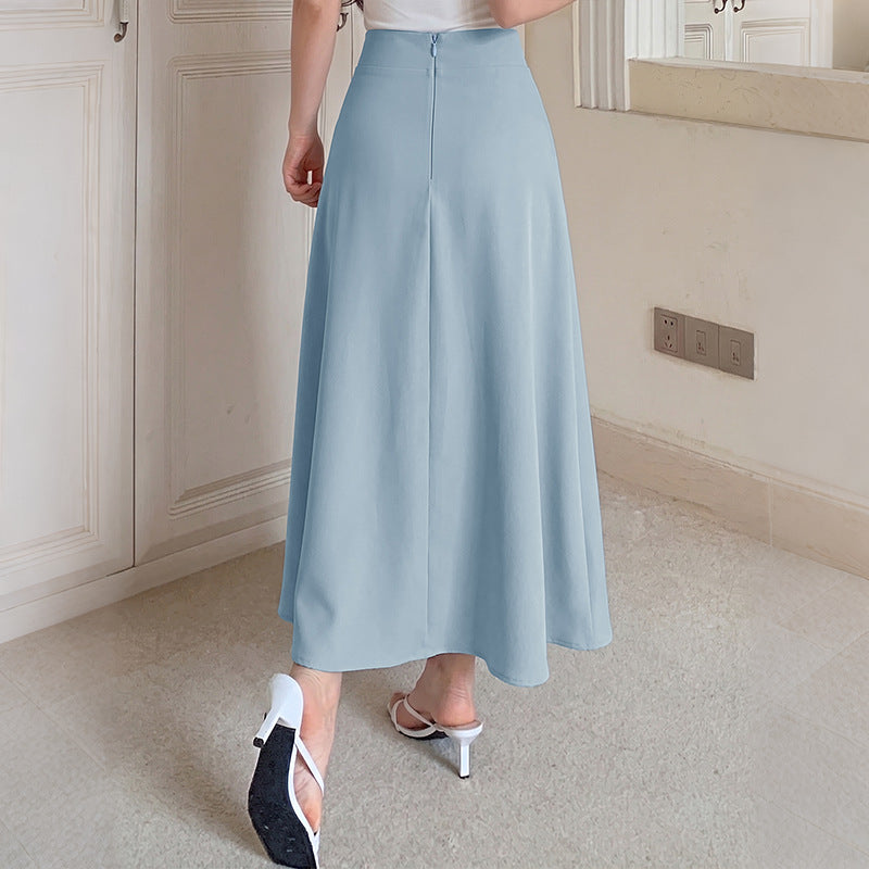 Solid Chiffon Midi Skirt Workwear High Waist Button