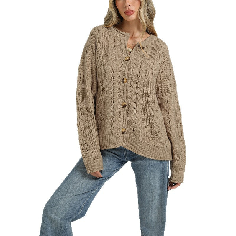 Women's Oversized Chunky Cable Knit Button Up Cardigan