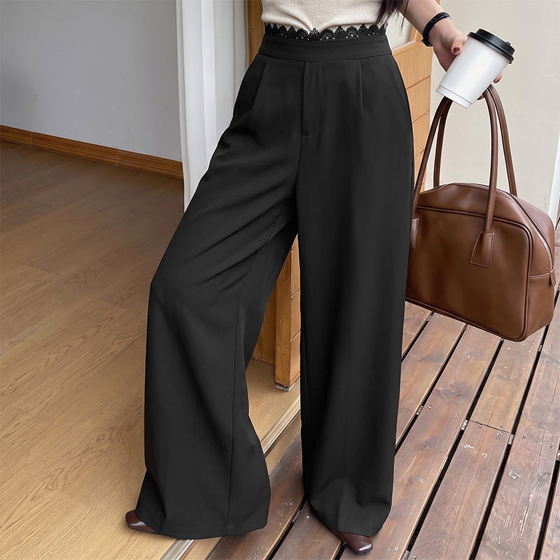 Women's High Waist Lace Trim Wide Leg Pants