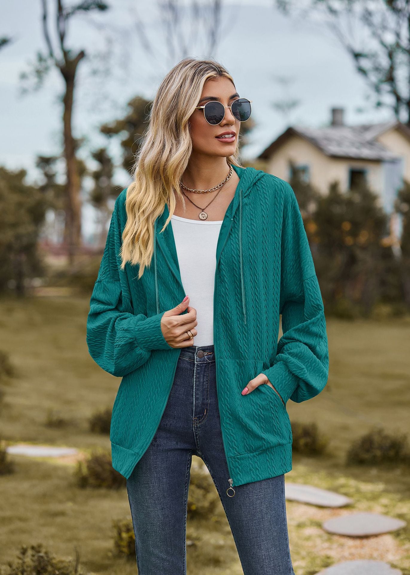 Womens Oversized Zip Up Hoodie Jacket with Pockets