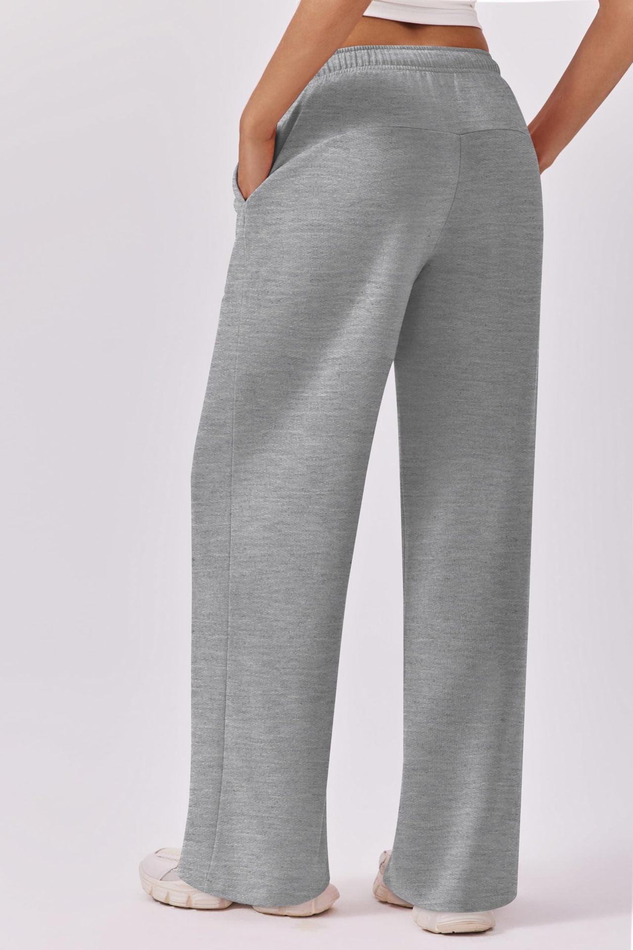 Solid Knit Wide Leg Pants Casual Drawstring Lounge
