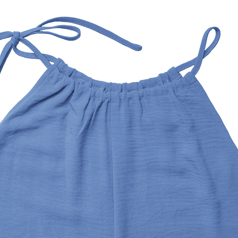 Blue Halter Wide Leg Jumpsuit Vacation Beach Outfit