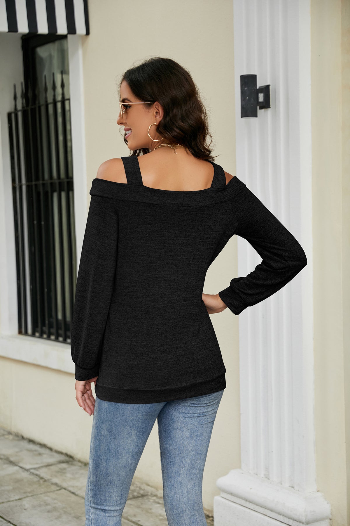 Women's Cold Shoulder Cutout Long Sleeve Loose Top