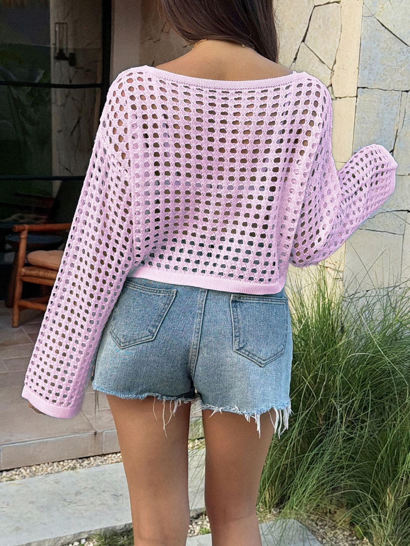 Hollow Knit Top Y2K Beach Crochet Crop Pullover