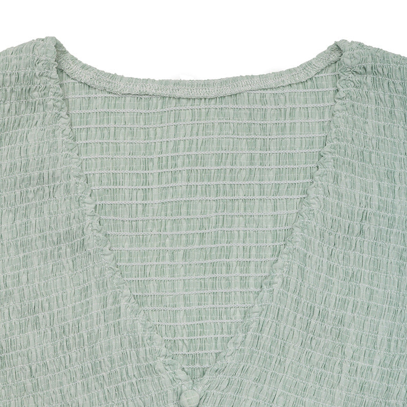 Textured Light Green Summer Dress with Side Slit