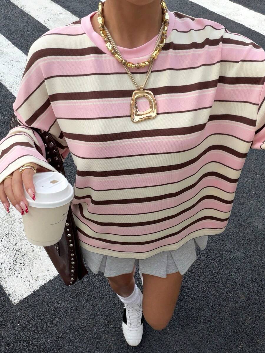 Women’s Striped Long Sleeve Tee Loose Fit Casual Top