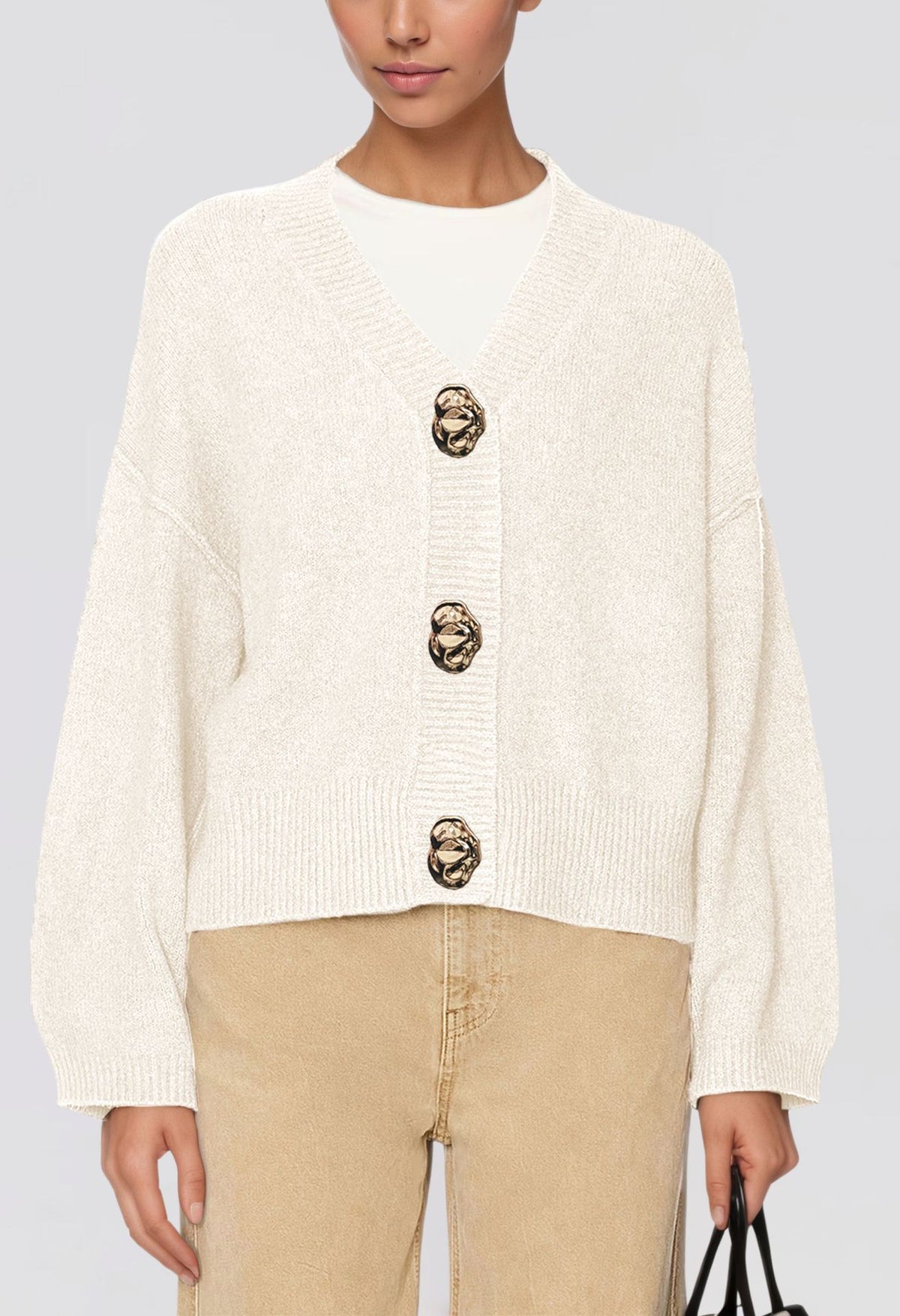 Women's Oversized Chunky V Neck Button Front Cardigan