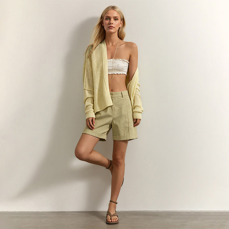 Solid Knit Cardigan Sweater Open Front Casual Long Sleeve