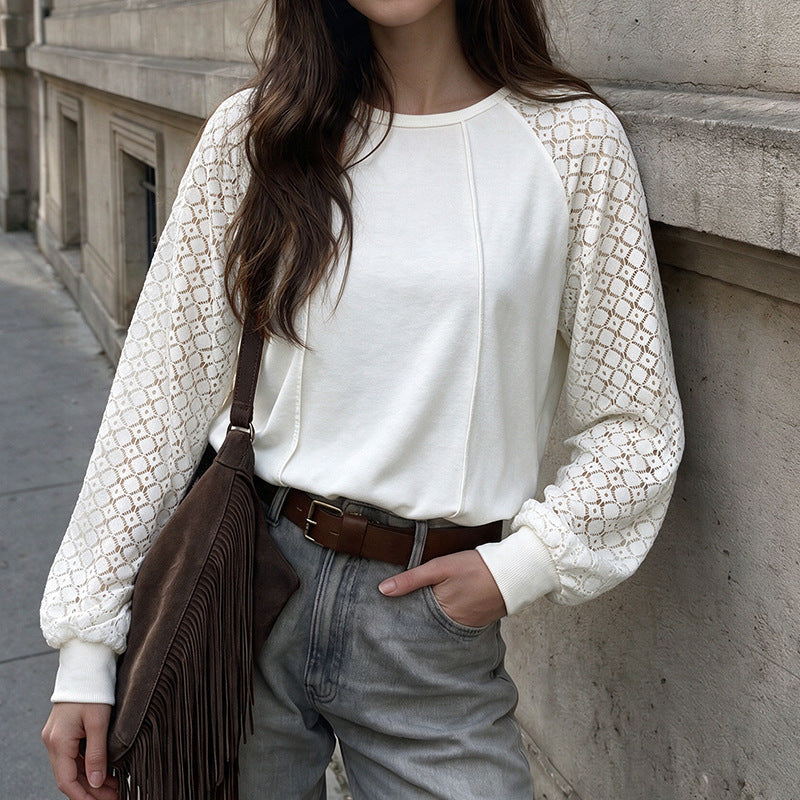 Women's Lace Raglan Sleeve Sweatshirt Oversized Top