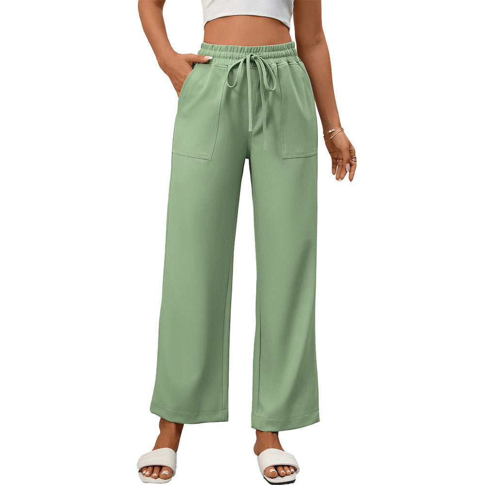 Wide Leg Drawstring Pants with Pockets High Waist Casual