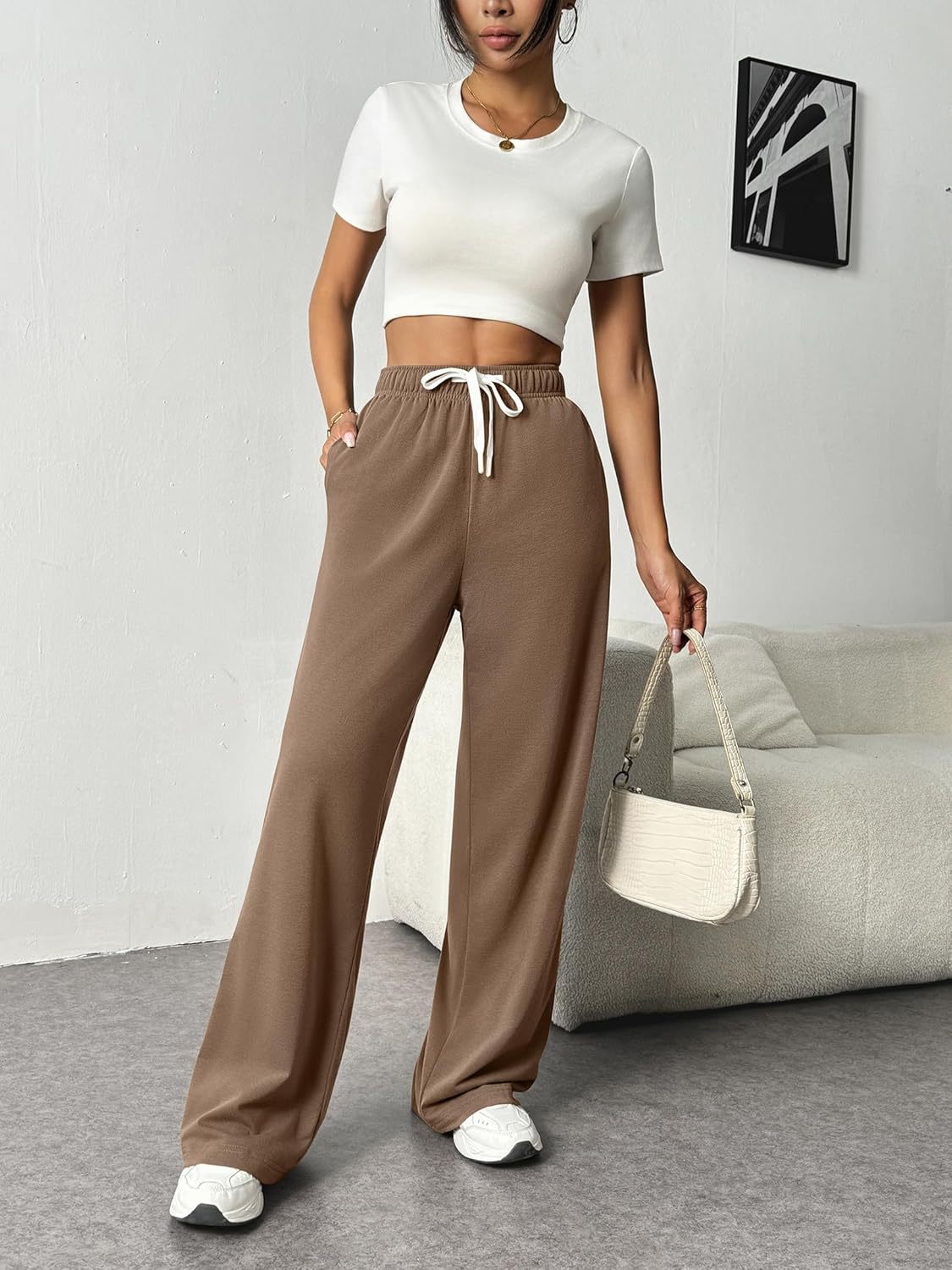 Wide Leg Sweatpants High Waisted Drawstring Lounge Pants